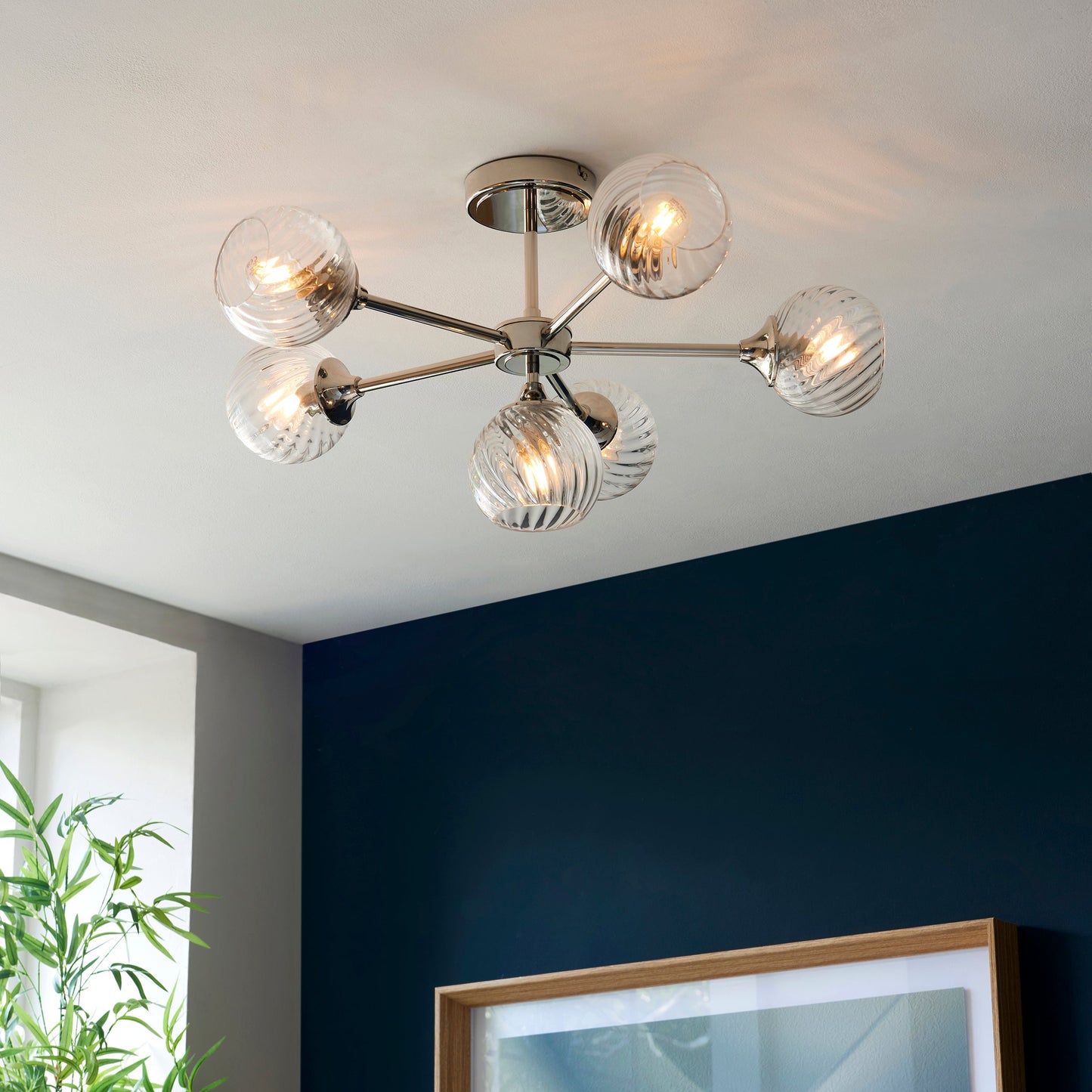 TwistLume | Semi-inbouwplafondlamp met 6 lampen en gedraaid glas
