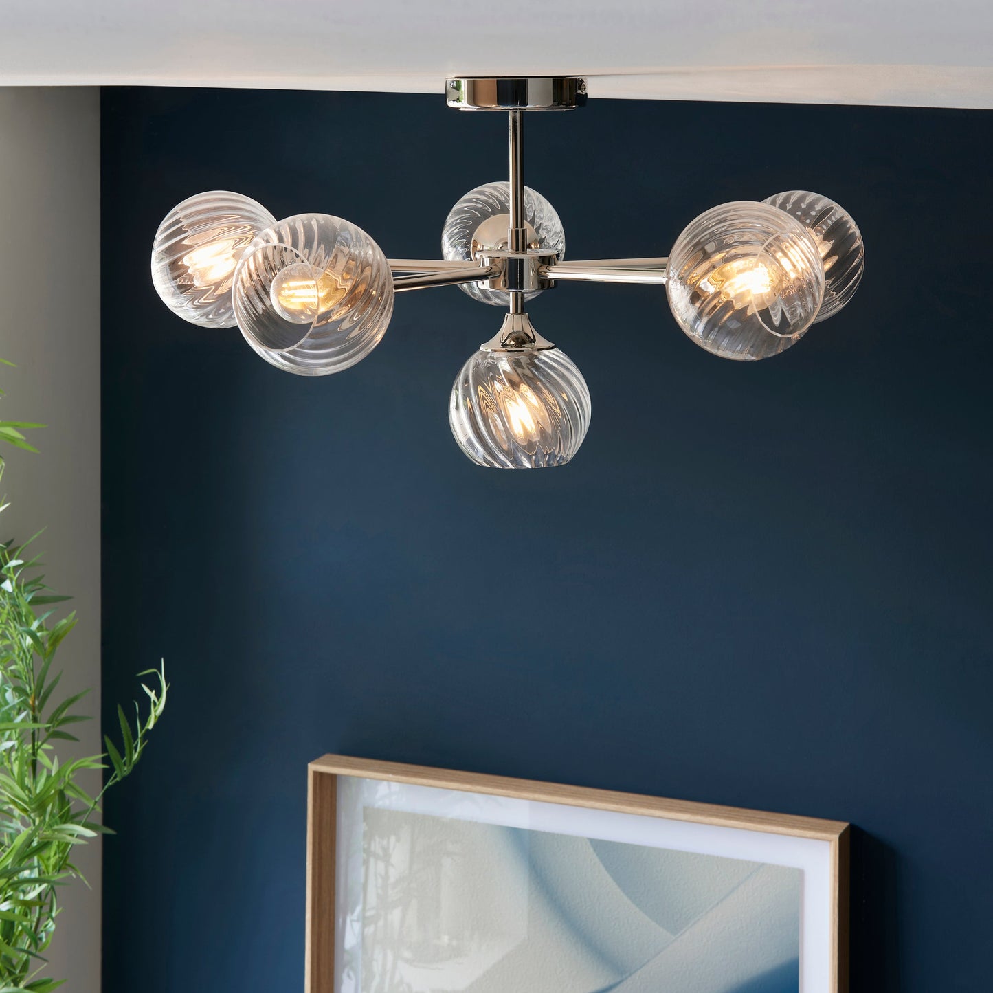 TwistLume | Semi-inbouwplafondlamp met 6 lampen en gedraaid glas