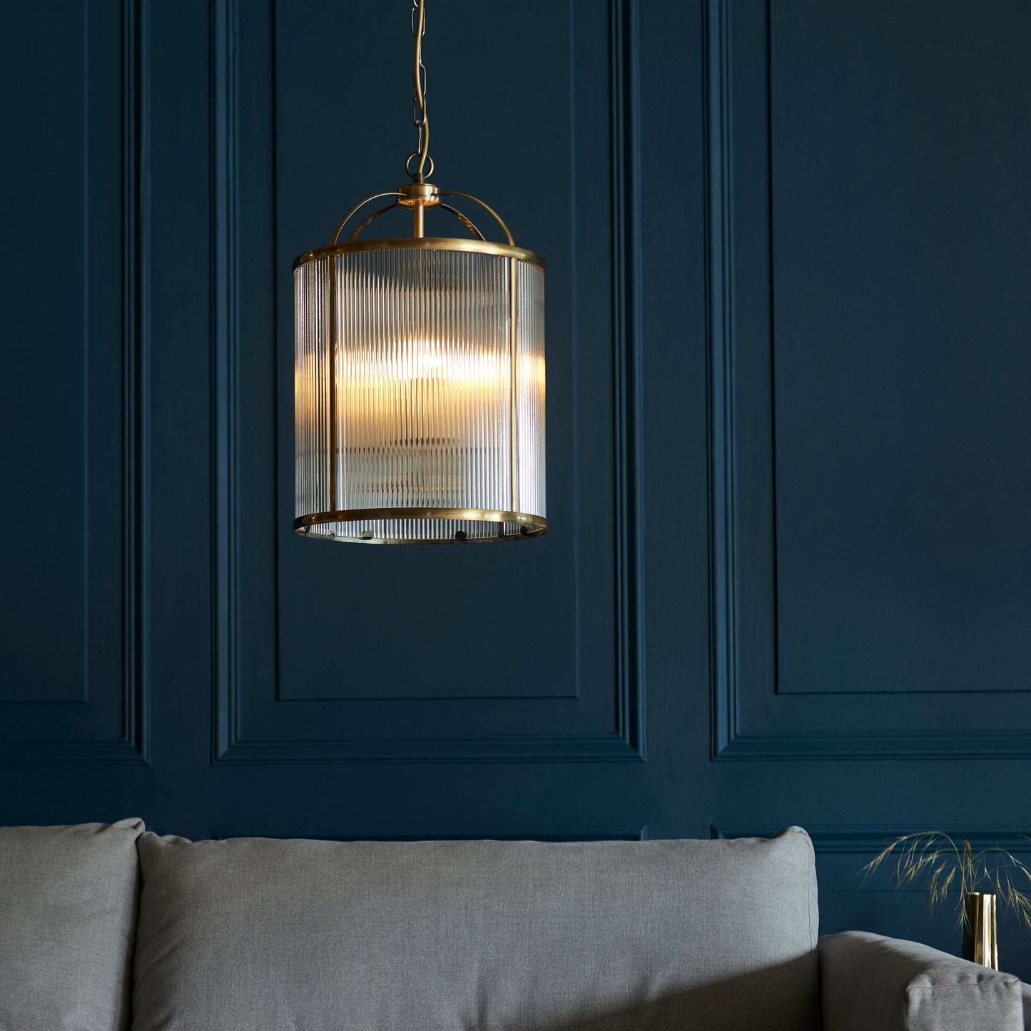 Ribelle | Hanglamp van gestreept glas en antiek messing