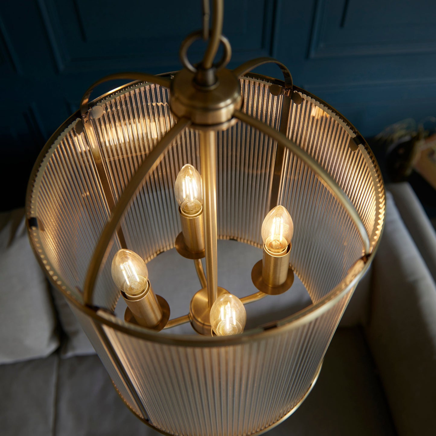 Ribelle | Hanglamp van gestreept glas en antiek messing