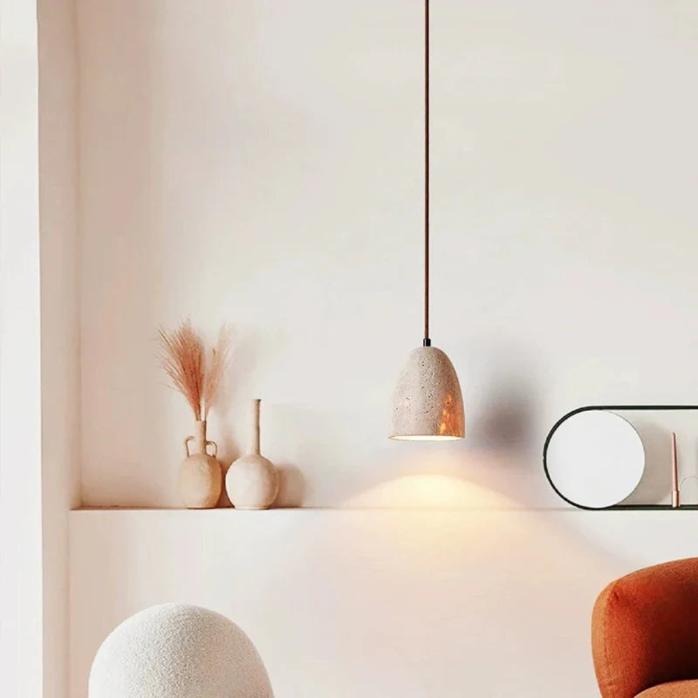 TerraLume | Handgemaakte hanglamp van travertijn en hout