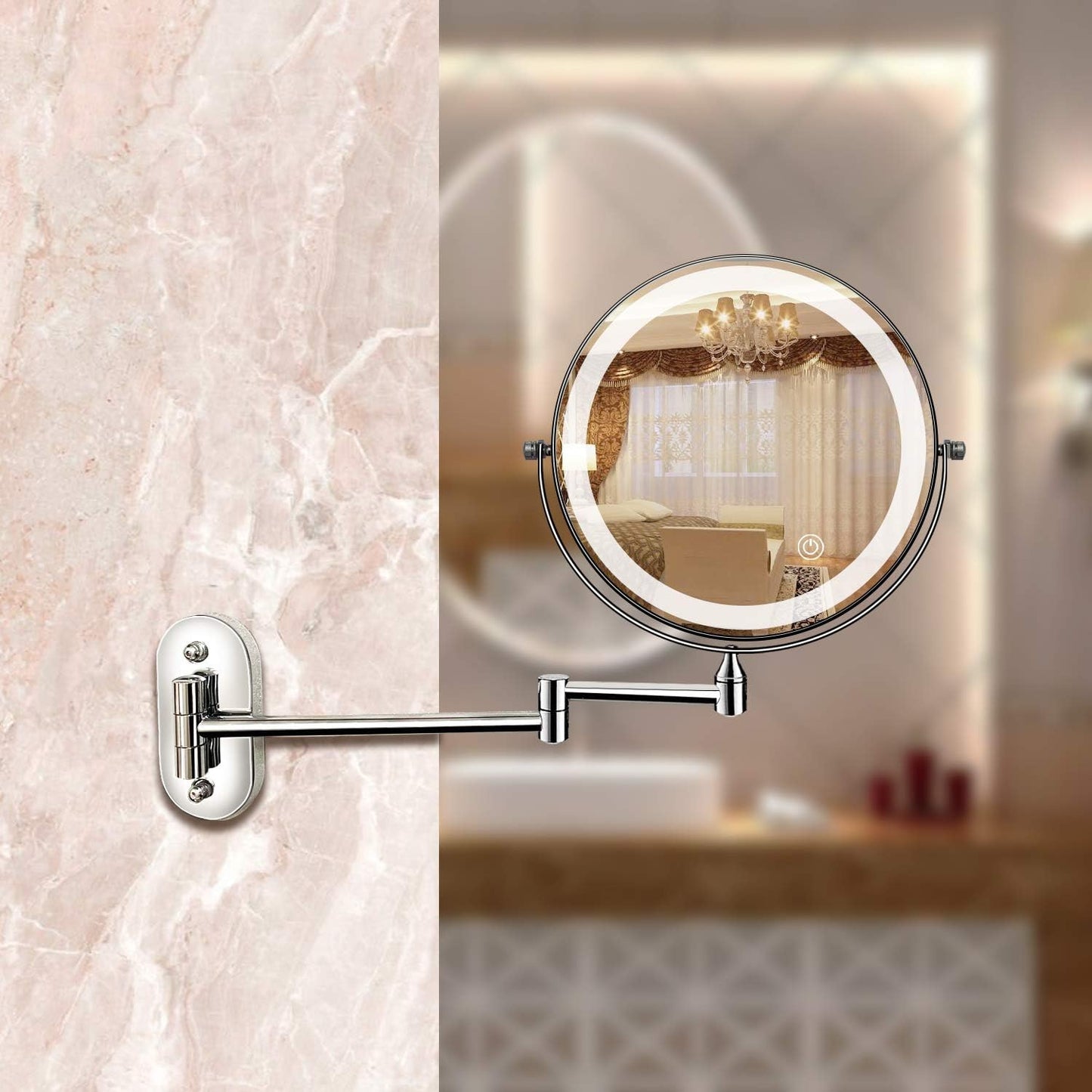 RefletAurora – Oplaadbare LED Vergrotende Spiegel Zilver Chroom
