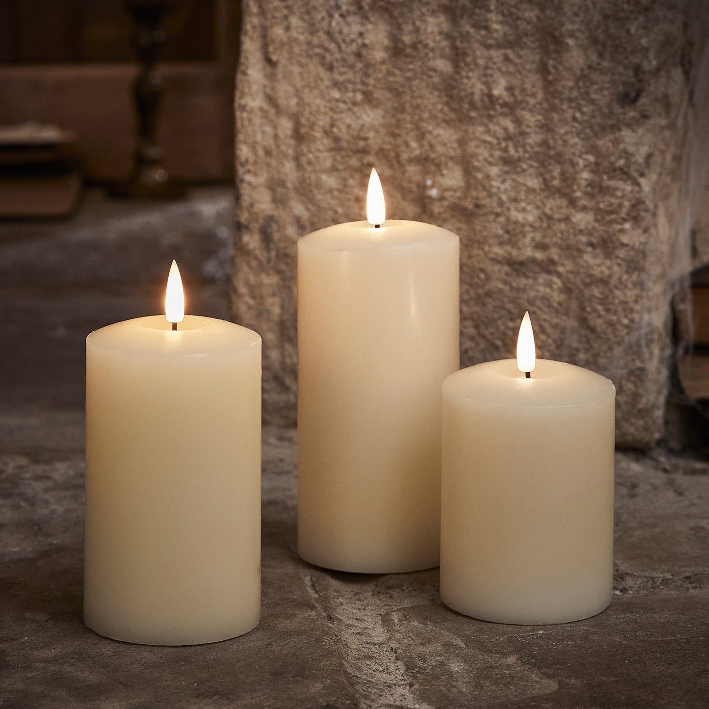 TruFlame - Set van 3 LED zuilkaarsen met realistische vlam