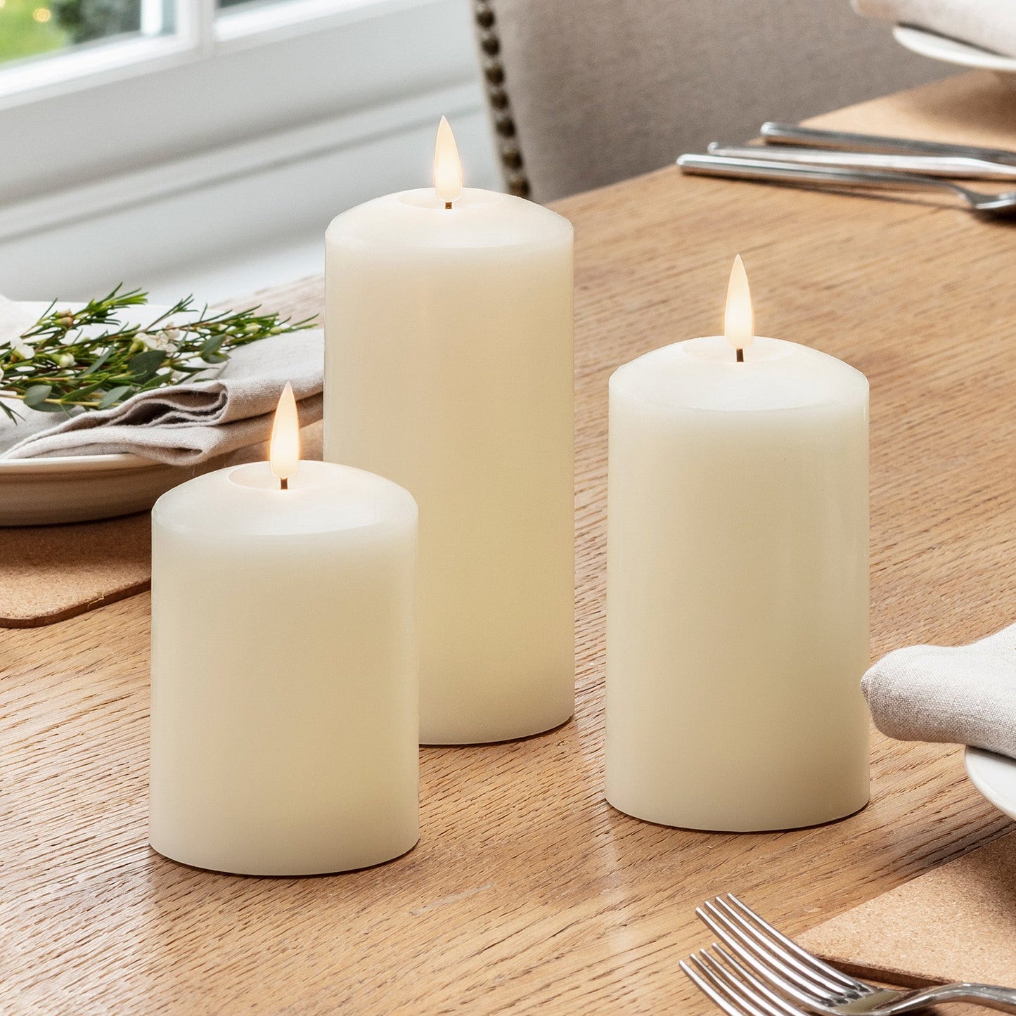 TruFlame - Set van 3 LED zuilkaarsen met realistische vlam