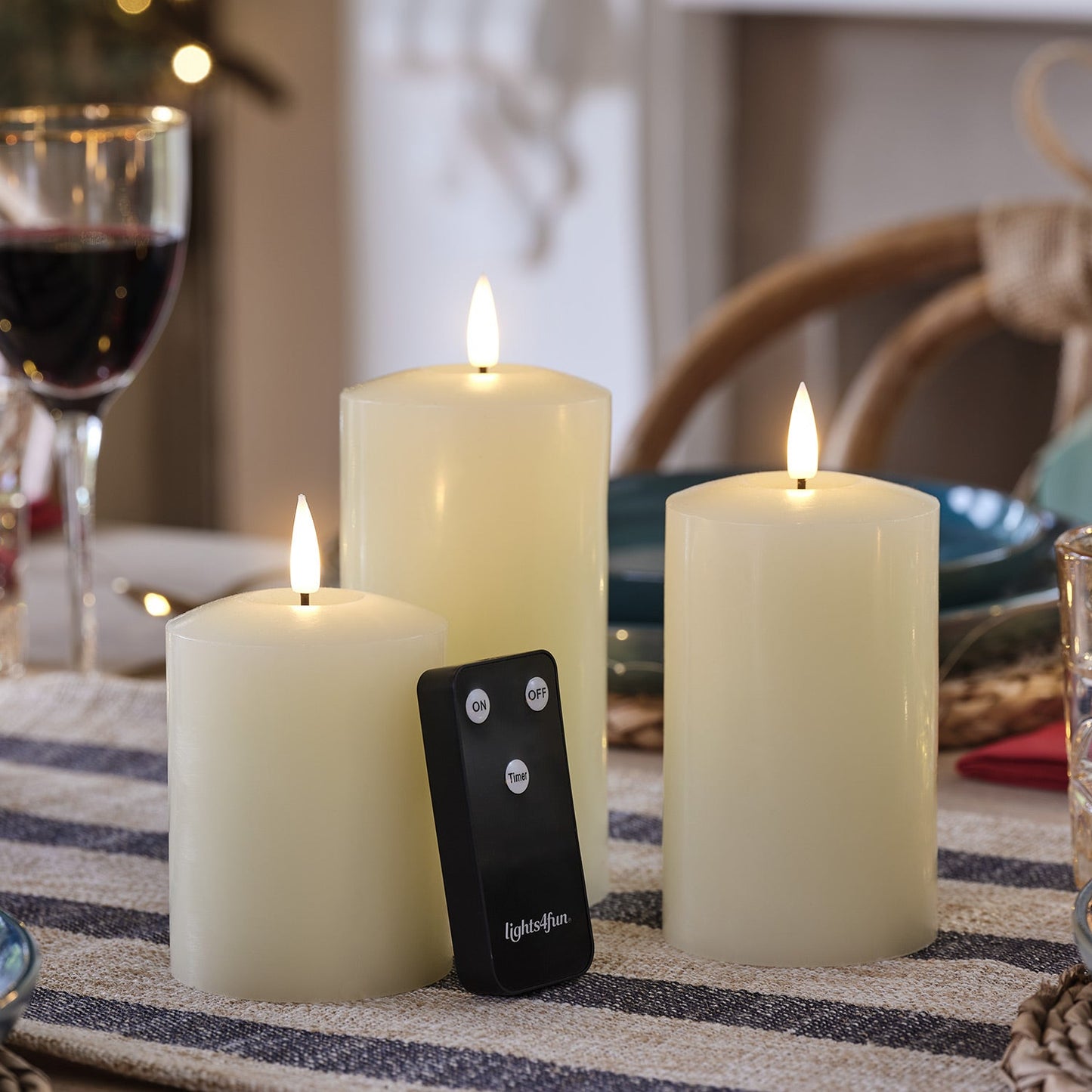 TruFlame - Set van 3 LED zuilkaarsen met realistische vlam