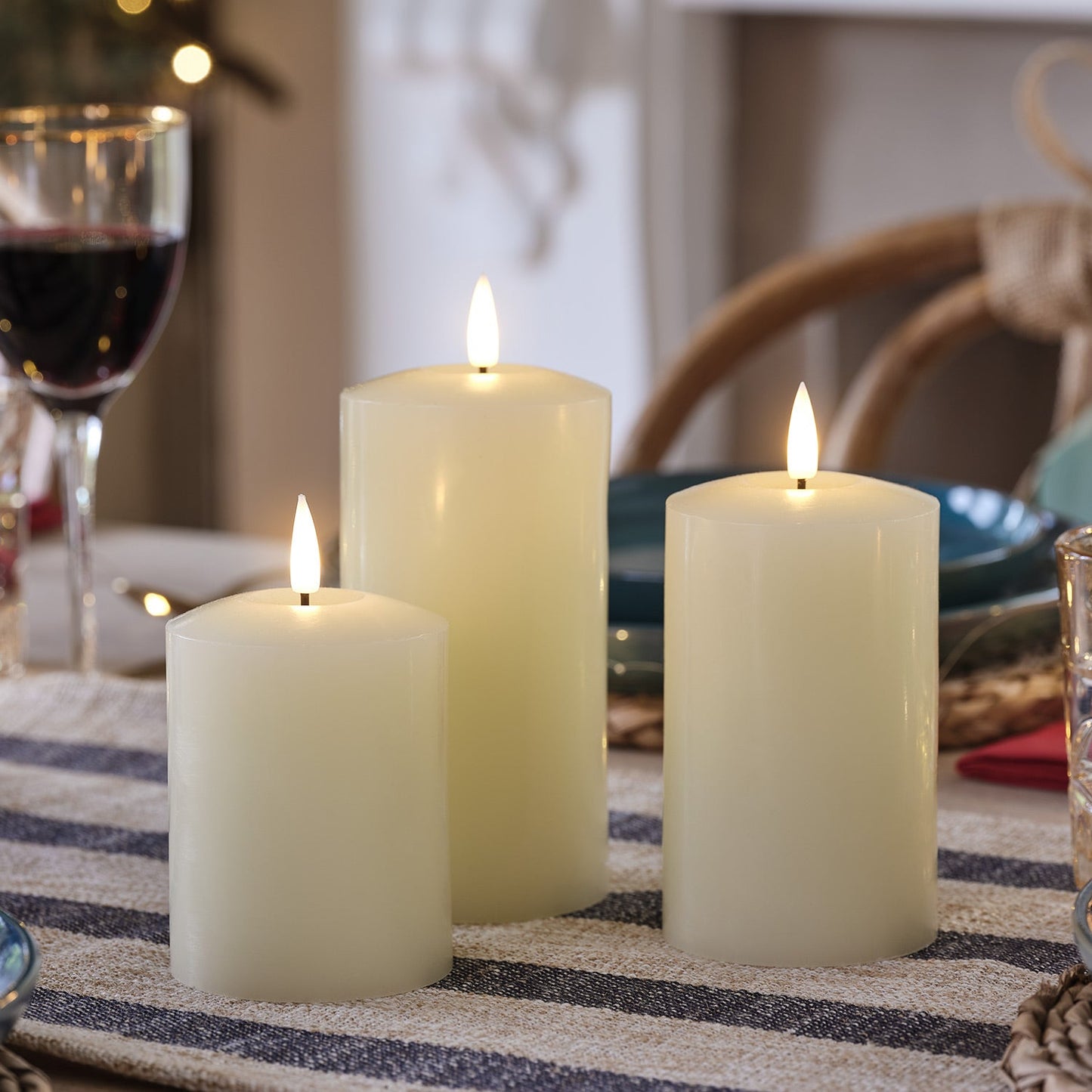 TruFlame - Set van 3 LED zuilkaarsen met realistische vlam
