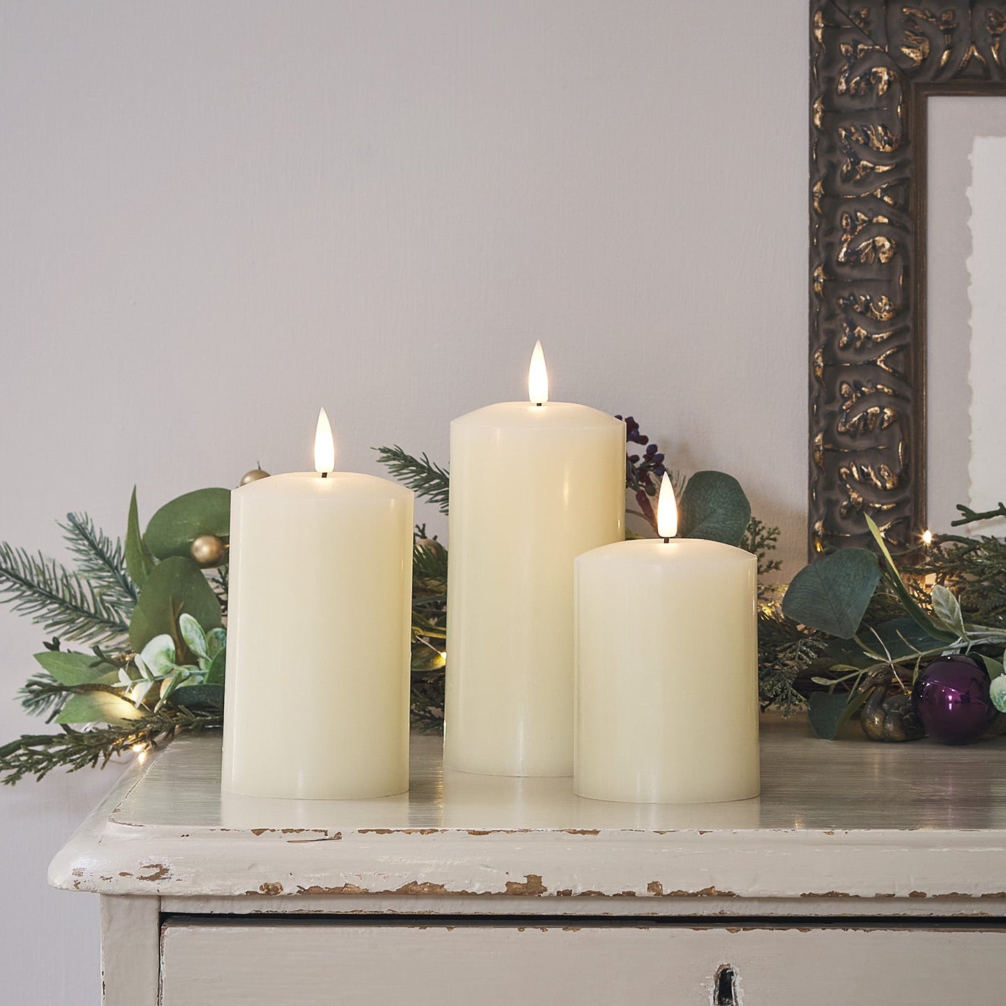 TruFlame - Set van 3 LED zuilkaarsen met realistische vlam
