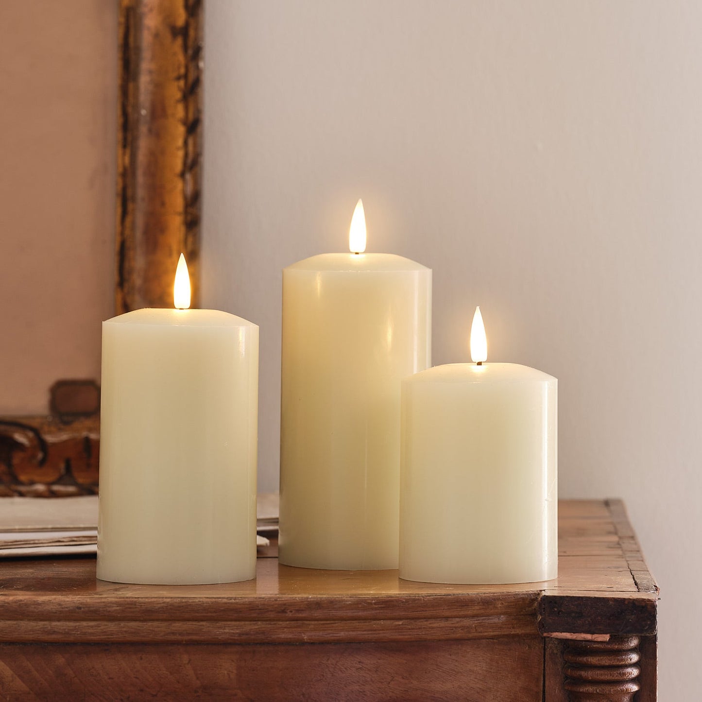 TruFlame - Set van 3 LED zuilkaarsen met realistische vlam