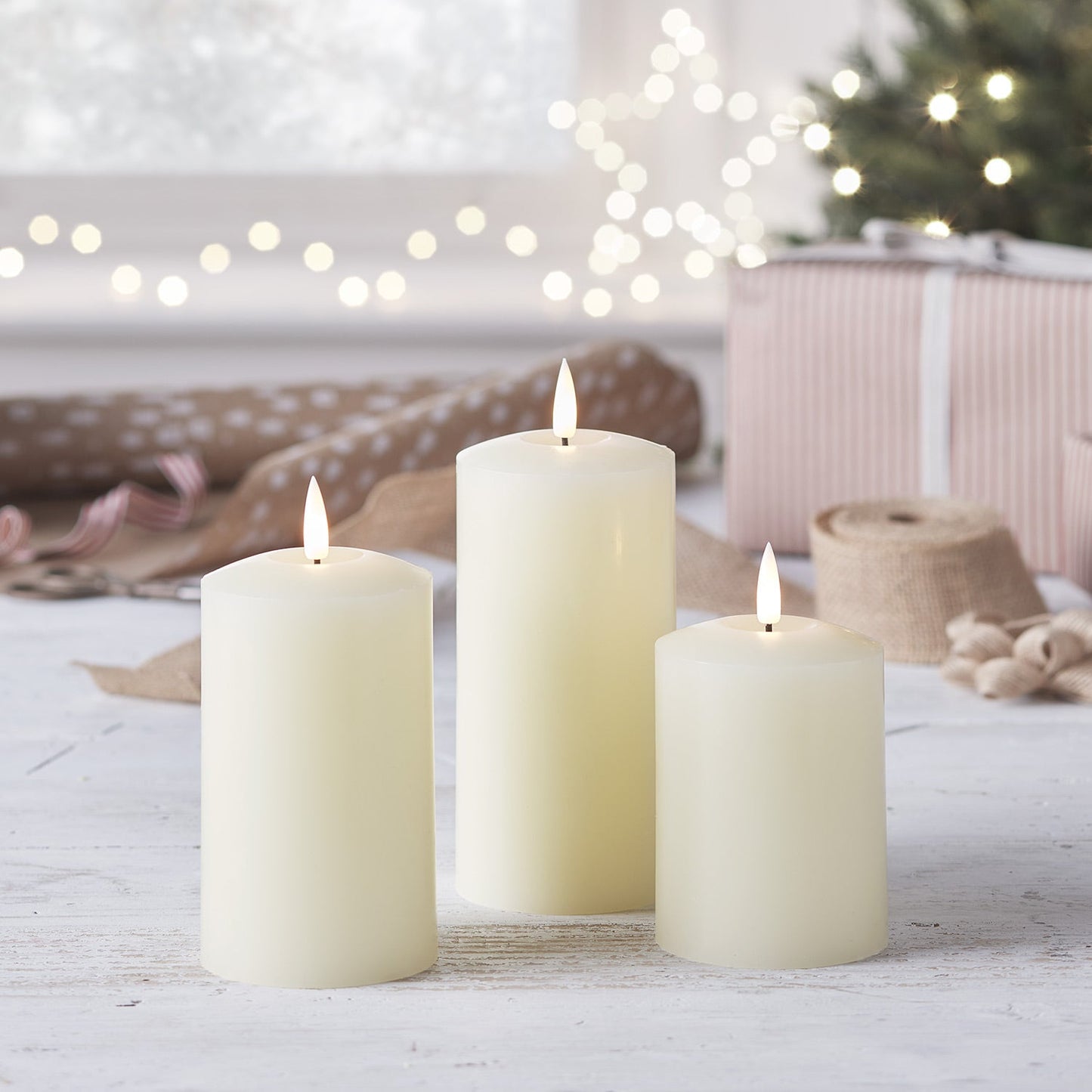 TruFlame - Set van 3 LED zuilkaarsen met realistische vlam