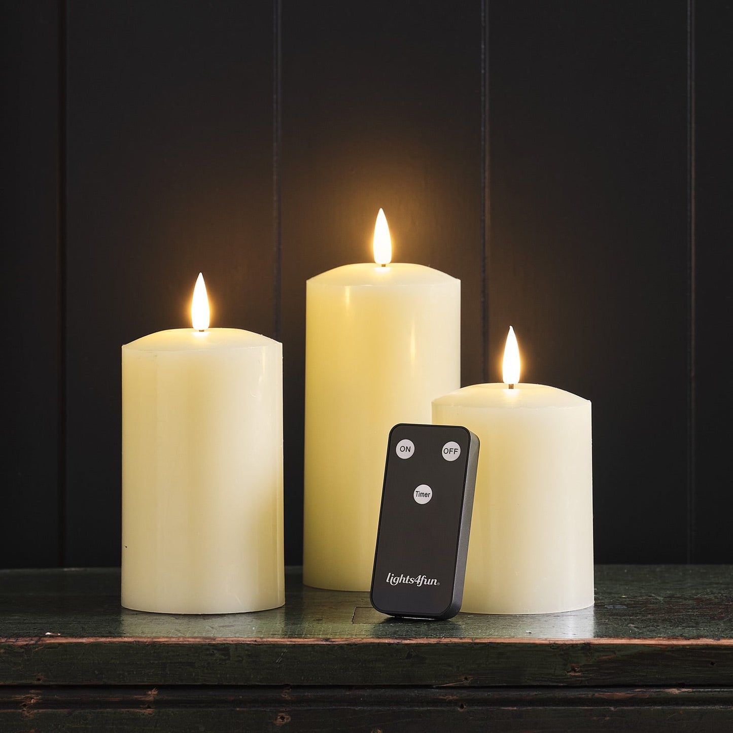 TruFlame - Set van 3 LED zuilkaarsen met realistische vlam