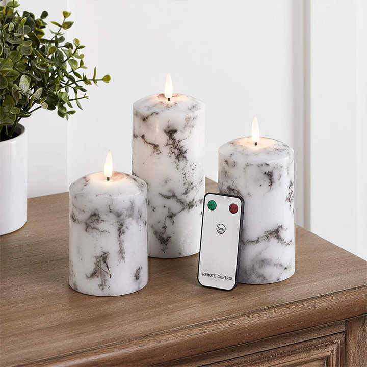 MarbelleGlow – Set van 3 LED-kaarsen met marmer effect