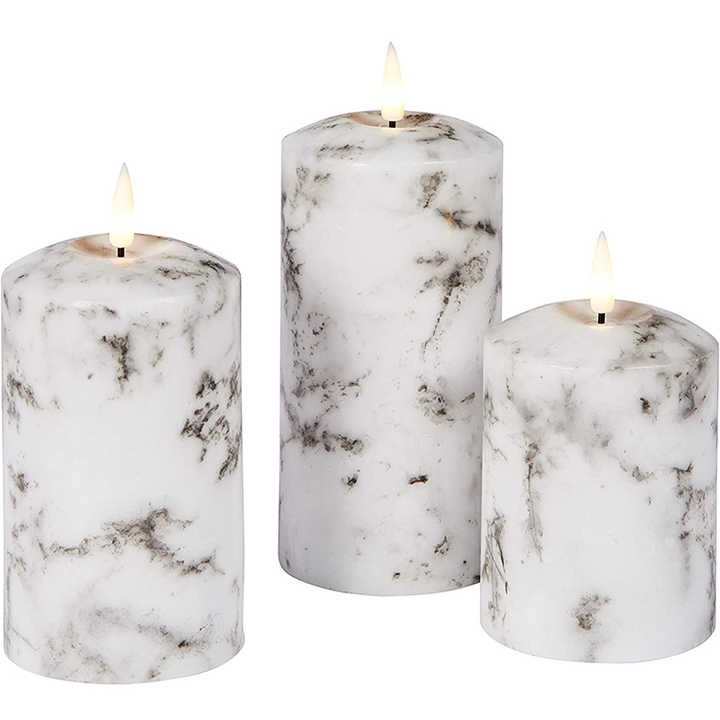 MarbelleGlow – Set van 3 LED-kaarsen met marmer effect