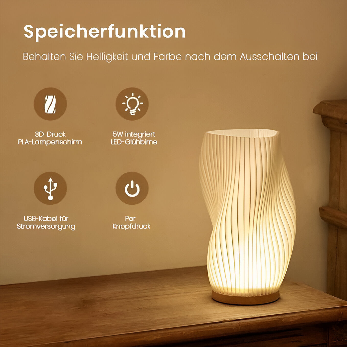 ÉclatVague – Moderne 3D-golflamp met elegant metalen voet