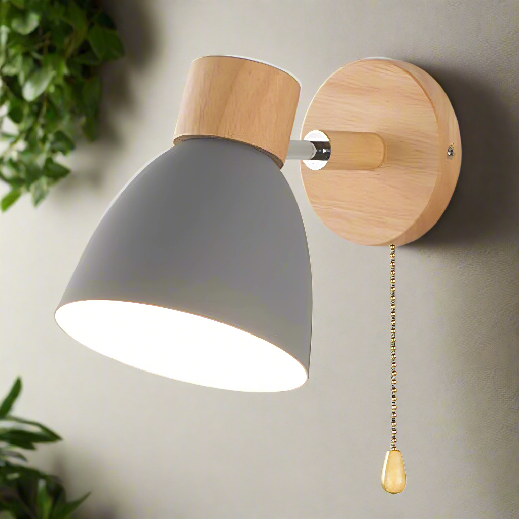 Jandiel – Wandlamp Hangend met Schakelaar van Hout en Metaal