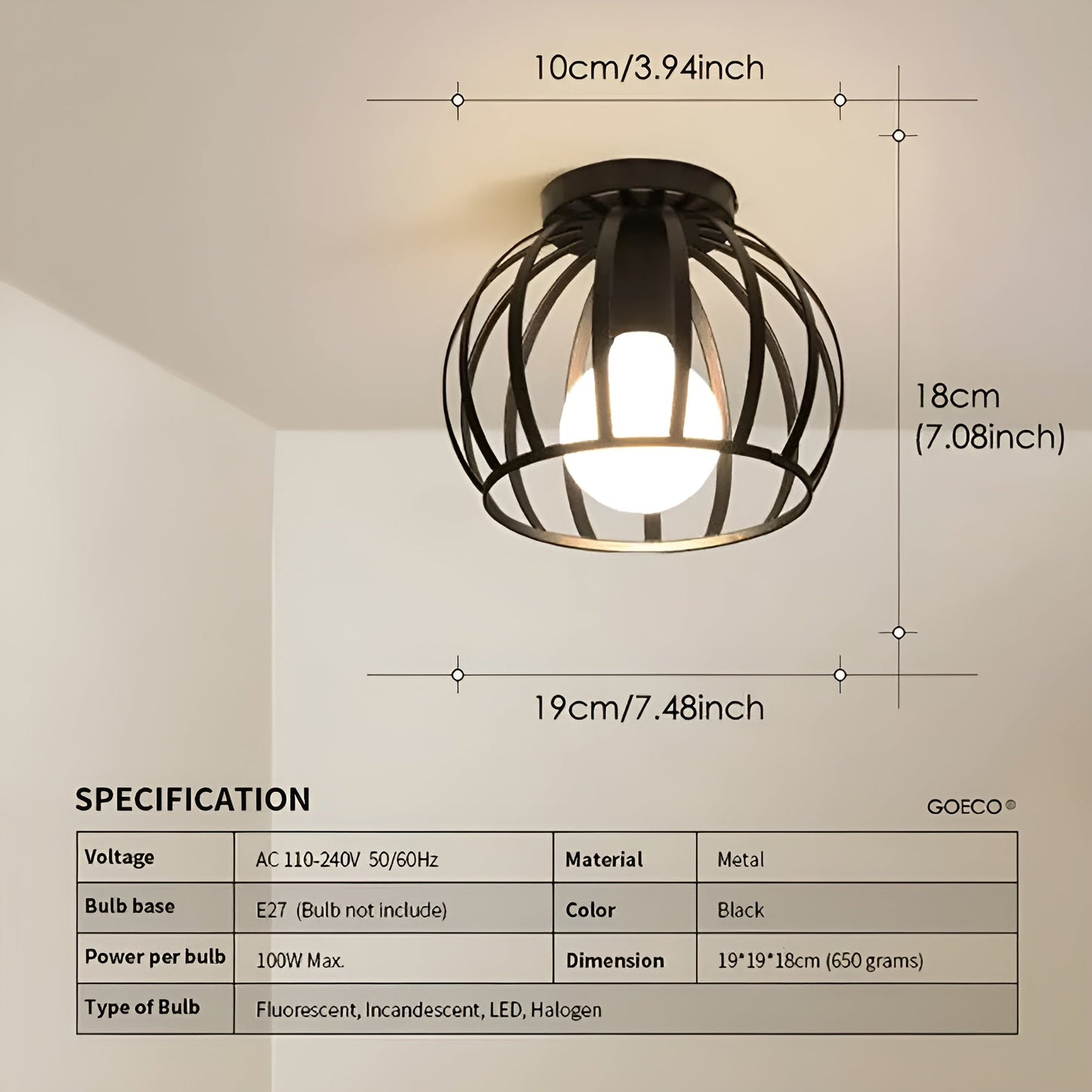 AisleShine | Zwart metalen geometrische plafondlamp