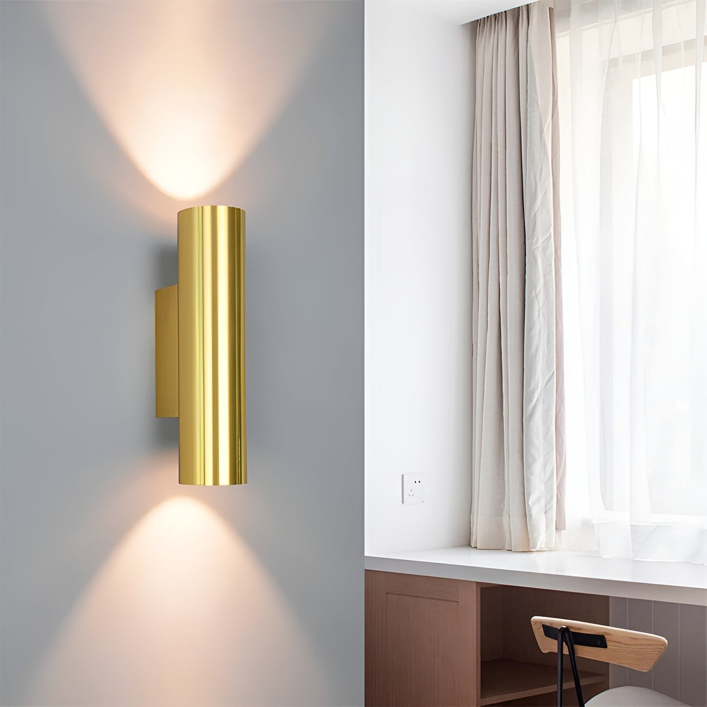 GeminiGlow – Gouden wandlamp met cilindrisch ontwerp LED