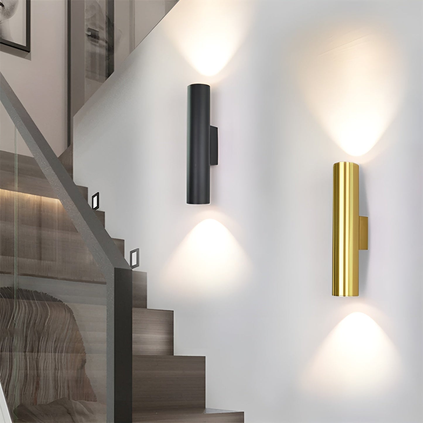 GeminiGlow – Gouden wandlamp met cilindrisch ontwerp LED