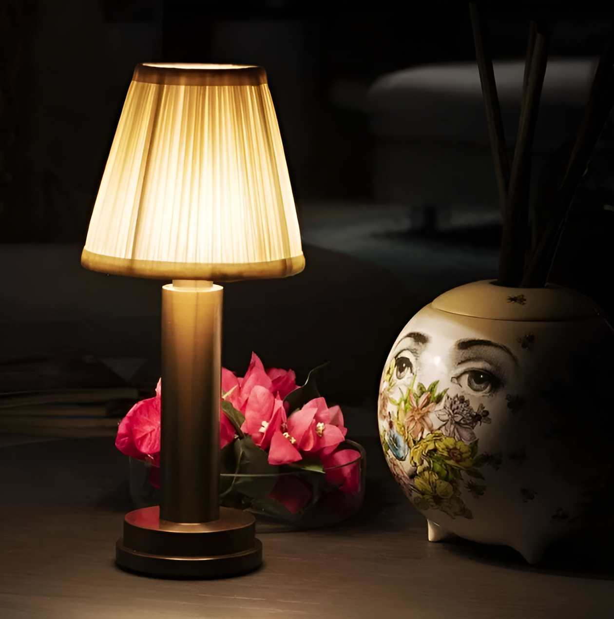 Vintage Flare – Lampe de Table en Aluminium avec Abat-Jour en Tissu
