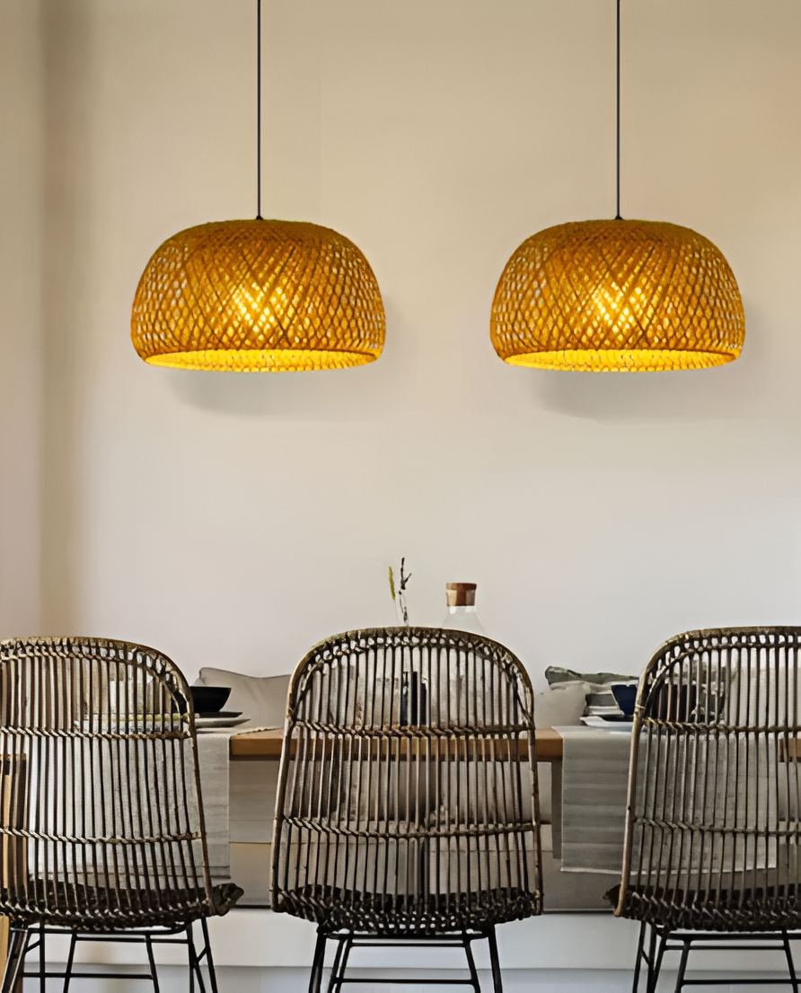 Dômea | Handgevlochten rotan en bamboe hanglamp Dôme