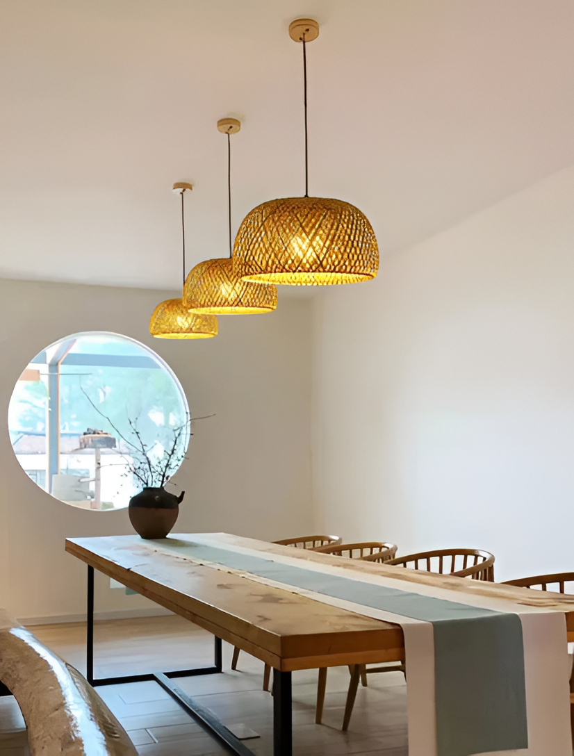 Dômea | Handgevlochten rotan en bamboe hanglamp Dôme