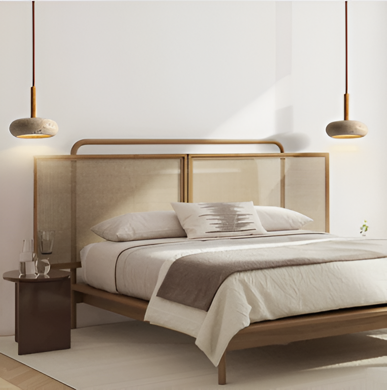 LumiMarm – Ronde hanglamp van travertin en hout