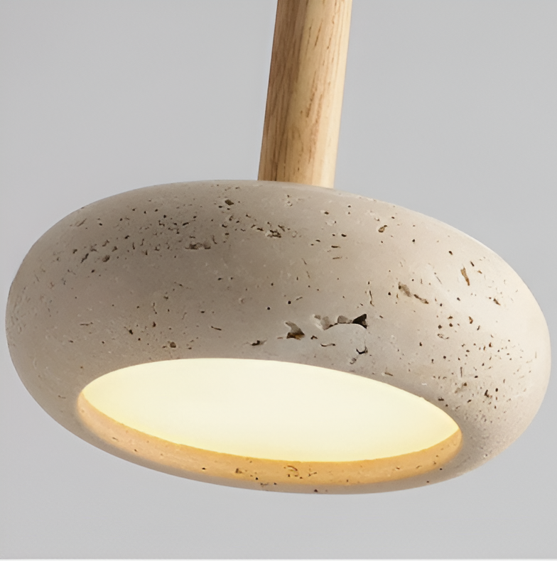 LumiMarm – Ronde hanglamp van travertin en hout