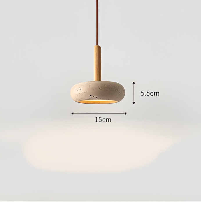 LumiMarm – Ronde hanglamp van travertin en hout