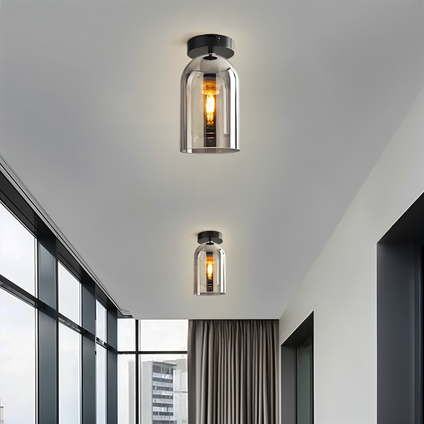 Aurévola | Semi-Inbouw Plafondlamp Rond van Zwart & Goud Glas