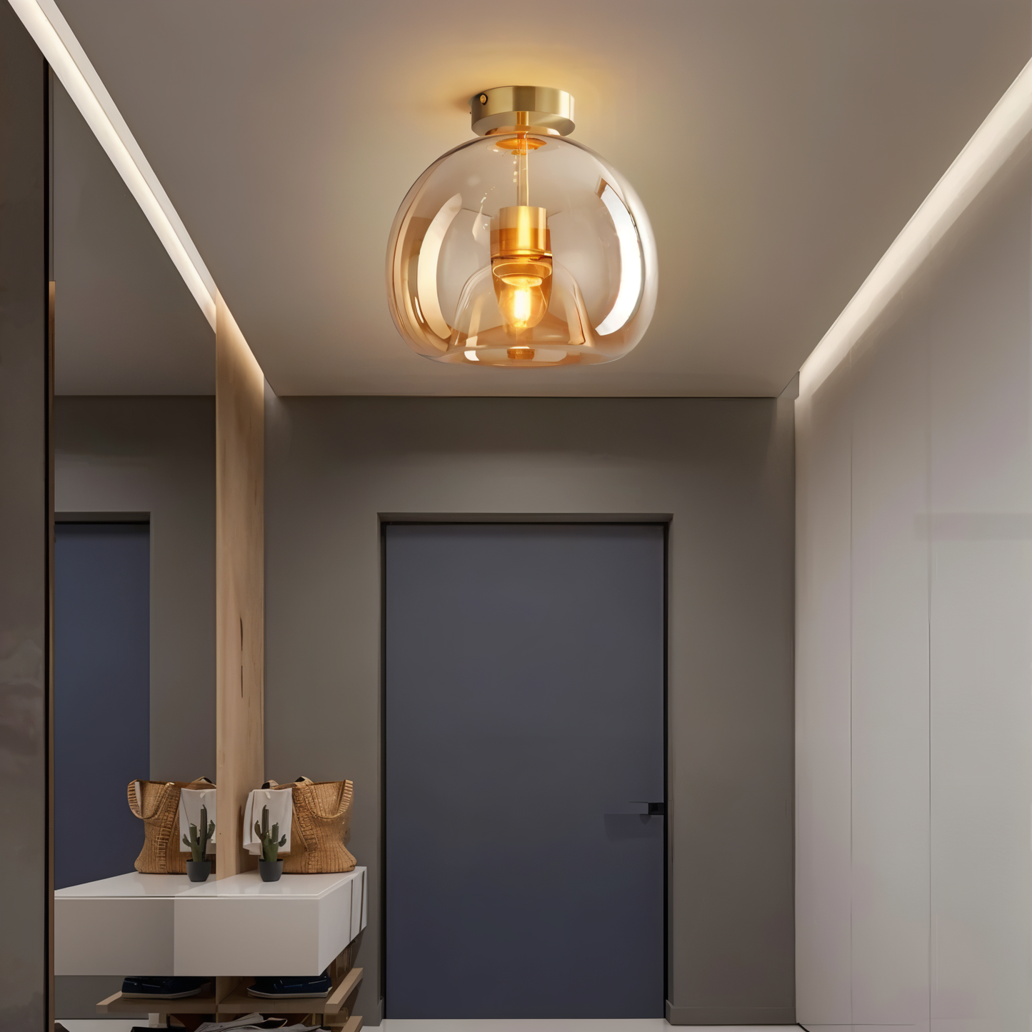 Aurévola | Semi-Inbouw Plafondlamp Rond van Zwart & Goud Glas