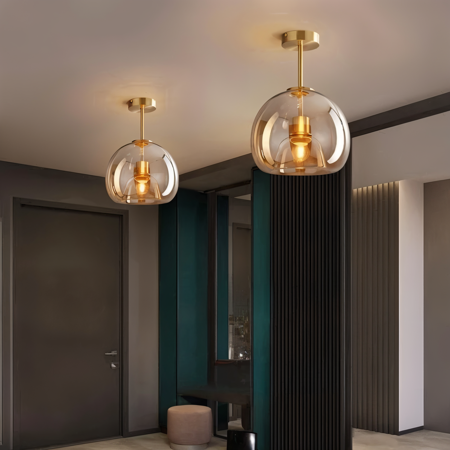 Aurévola | Semi-Inbouw Plafondlamp Rond van Zwart & Goud Glas