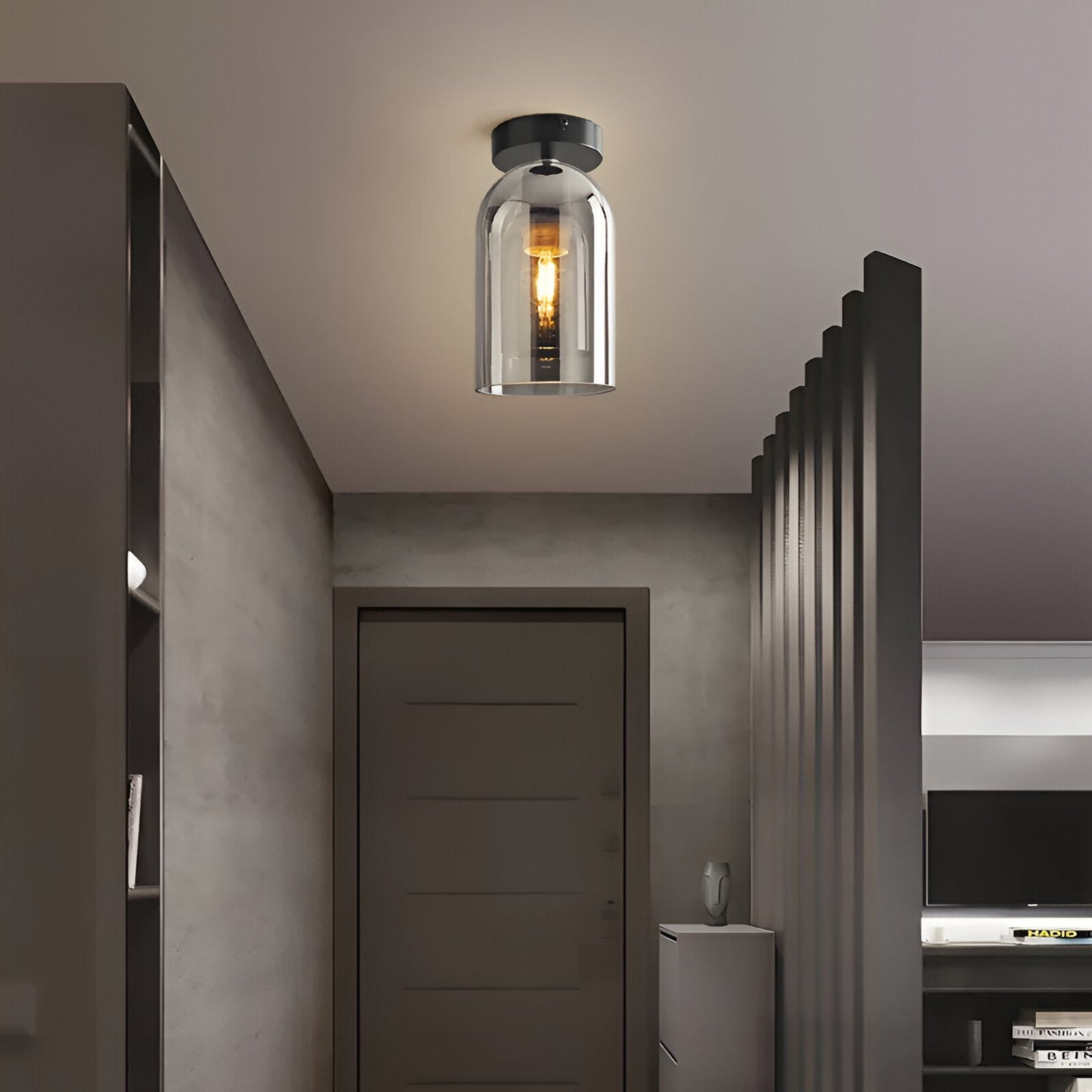 Aurévola | Semi-Inbouw Plafondlamp Rond van Zwart & Goud Glas