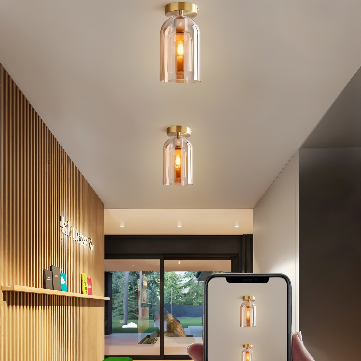 Aurévola | Semi-Inbouw Plafondlamp Rond van Zwart & Goud Glas