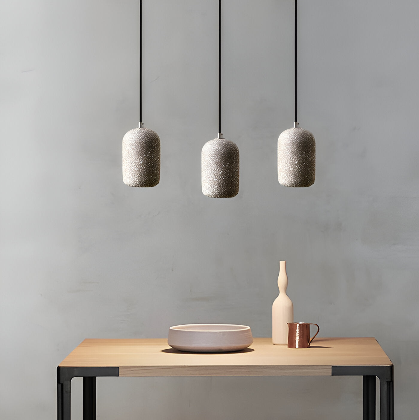 Bétonia | Noordse hanglamp van cement en glas – geïntegreerd LED-licht