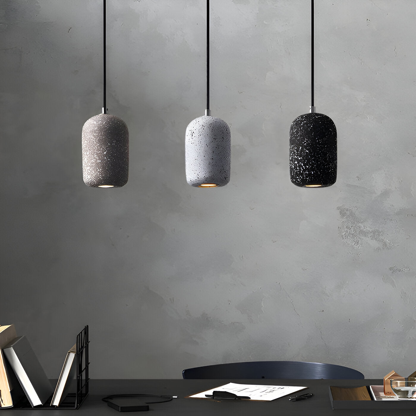 Bétonia | Noordse hanglamp van cement en glas – geïntegreerd LED-licht