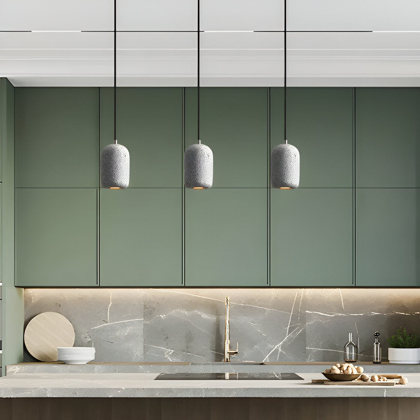 Bétonia | Noordse hanglamp van cement en glas – geïntegreerd LED-licht
