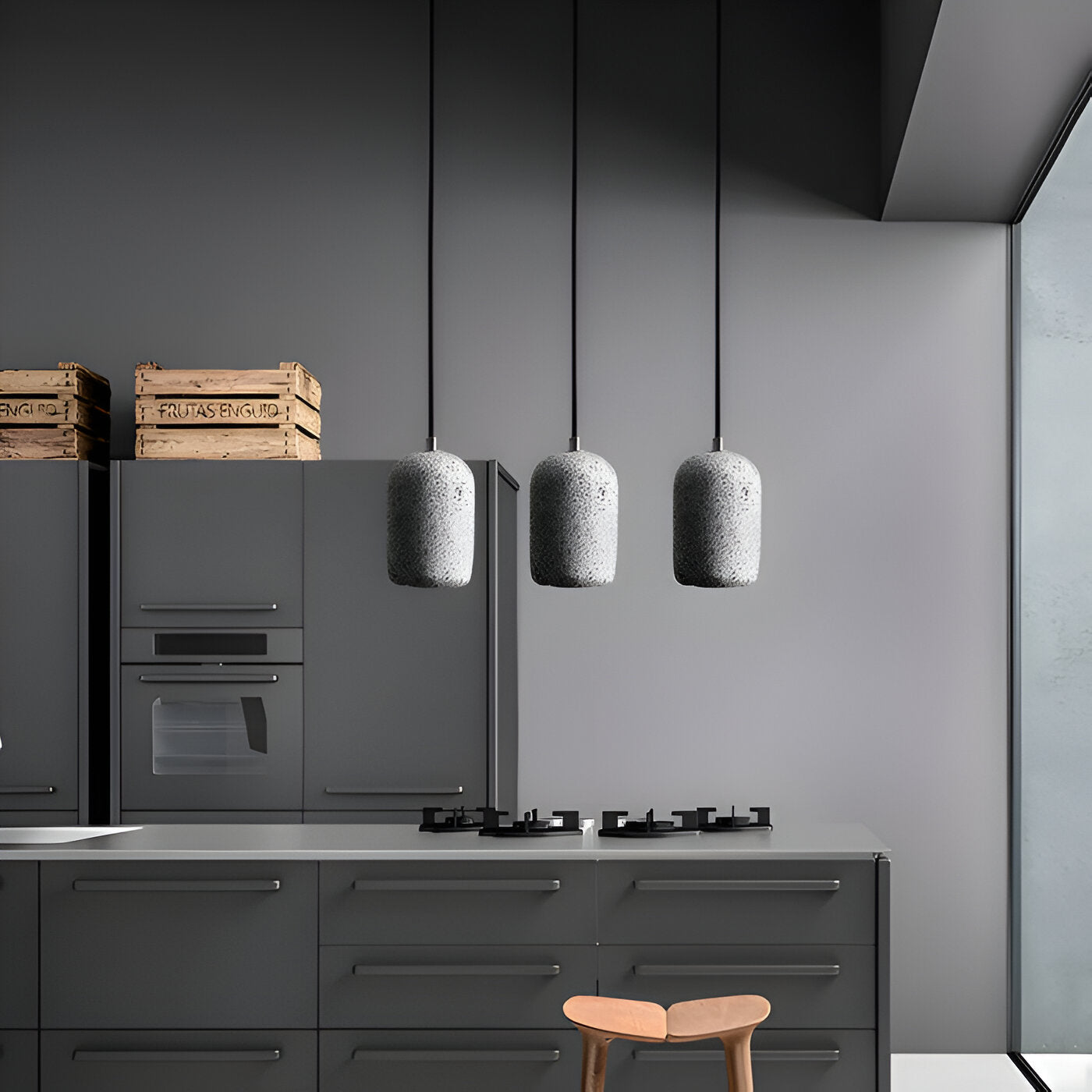 Bétonia | Noordse hanglamp van cement en glas – geïntegreerd LED-licht