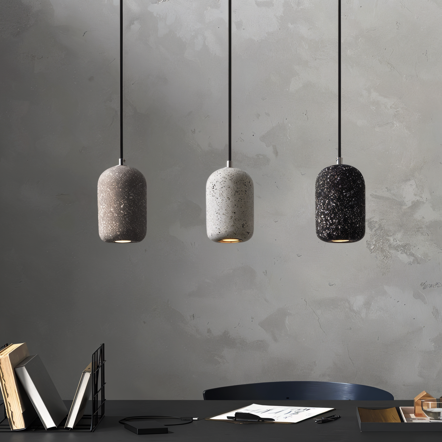 Bétonia | Noordse hanglamp van cement en glas – geïntegreerd LED-licht