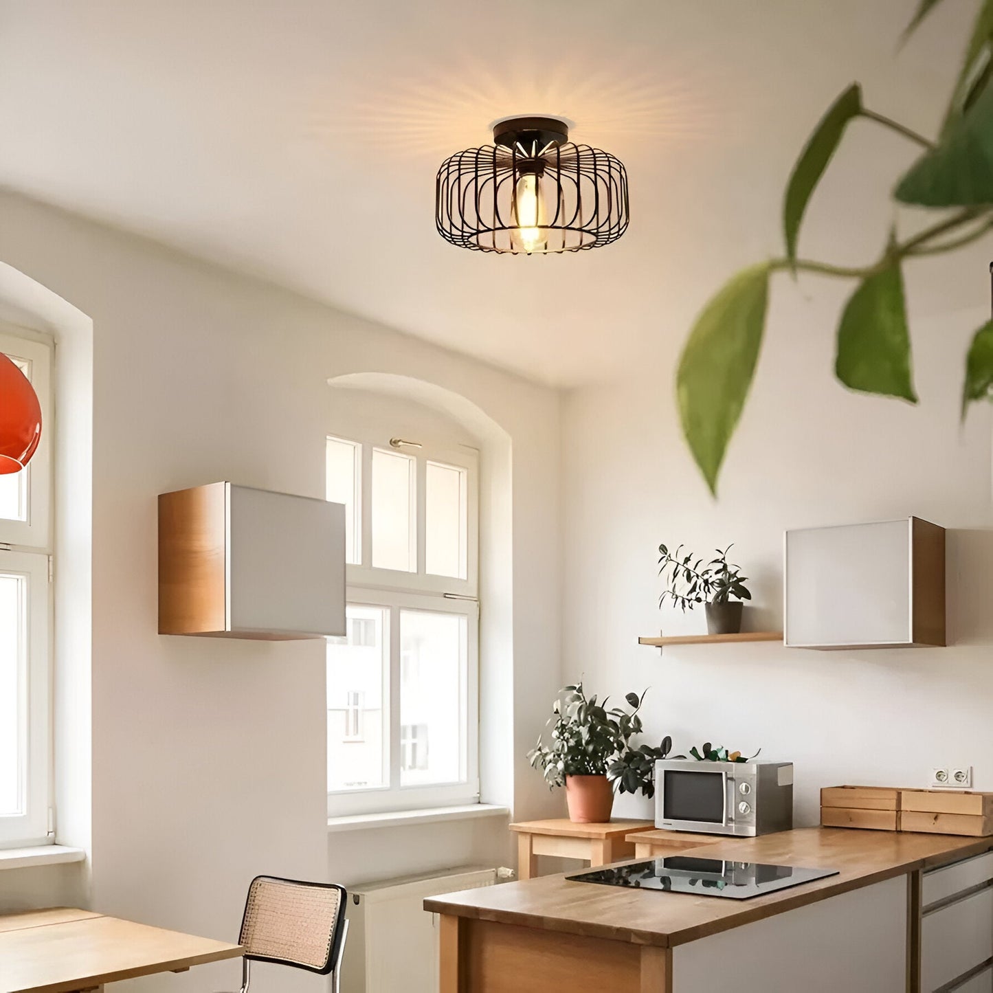 Cageon | Zwarte Plafondlamp Industriële Kooi Stijl