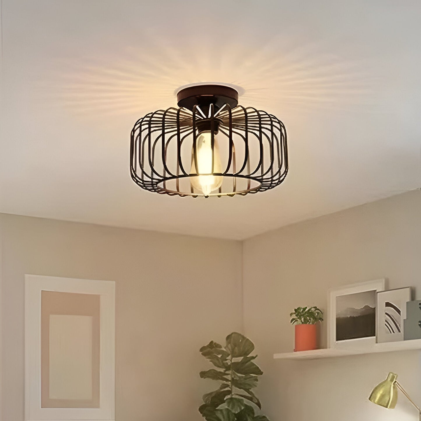 Cageon | Zwarte Plafondlamp Industriële Kooi Stijl