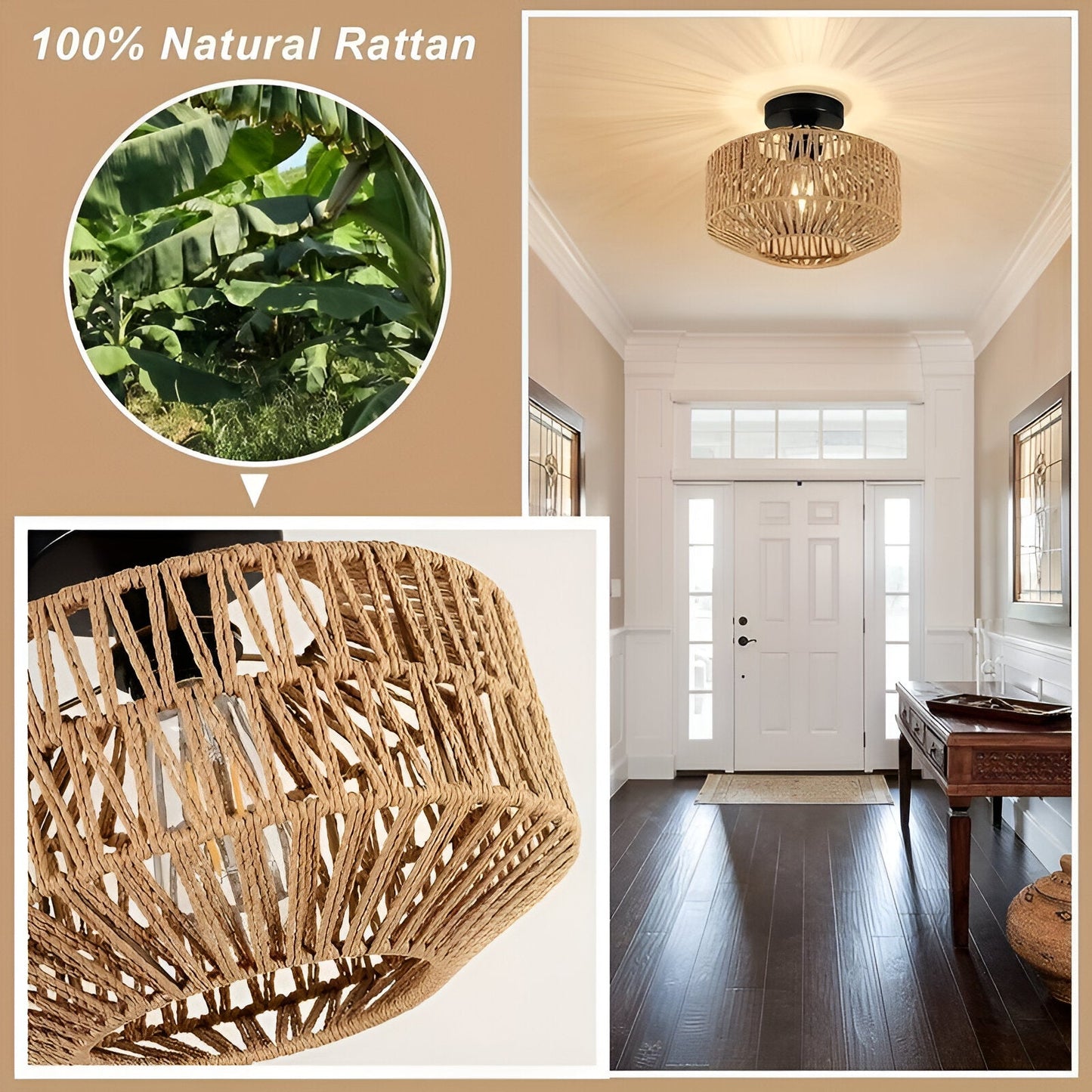 Solbaya | Handgevlochten rotan plafondlamp