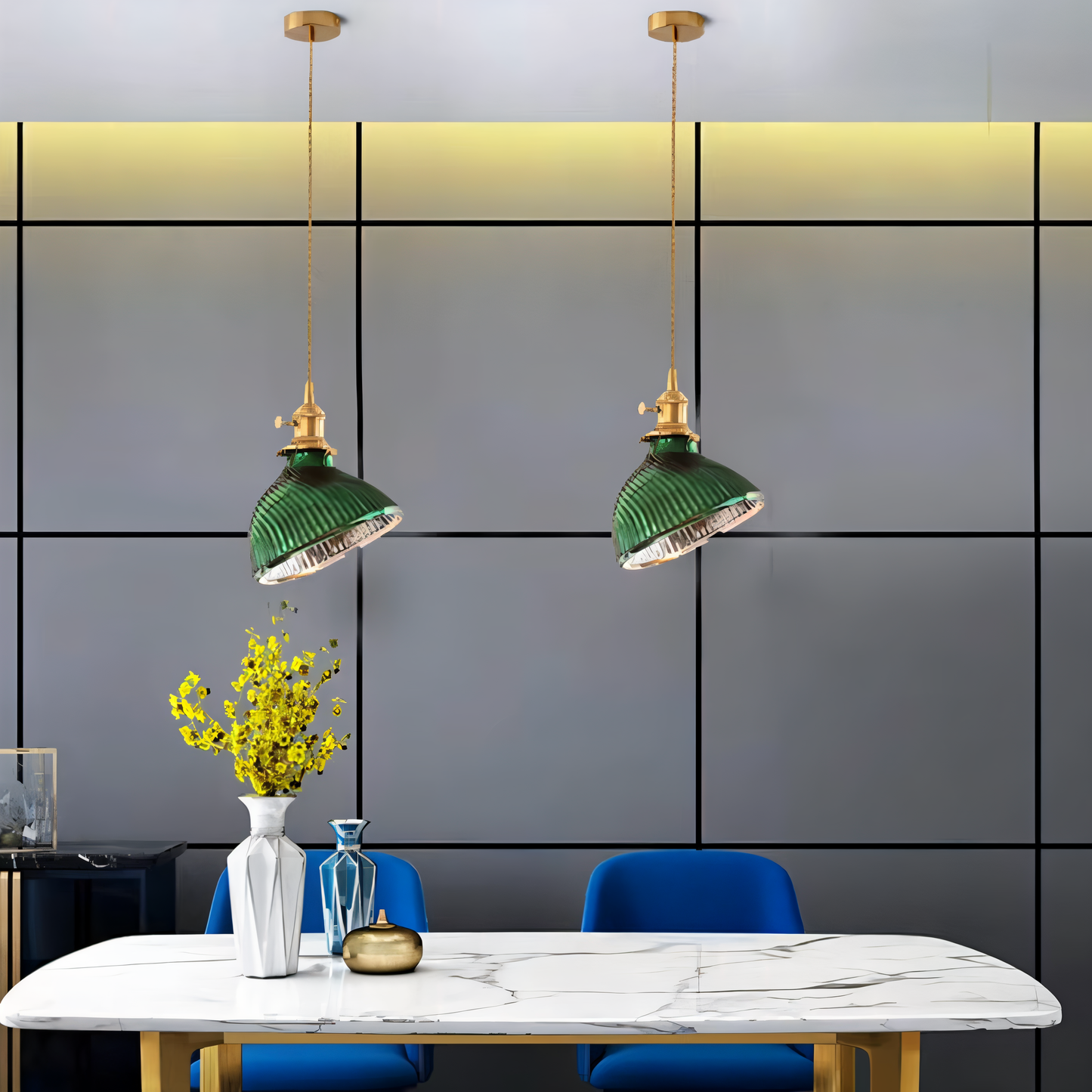 Verdalux | Hanglamp in Groen Geribbeld Glas – Geometrische Noordse Elegantiek