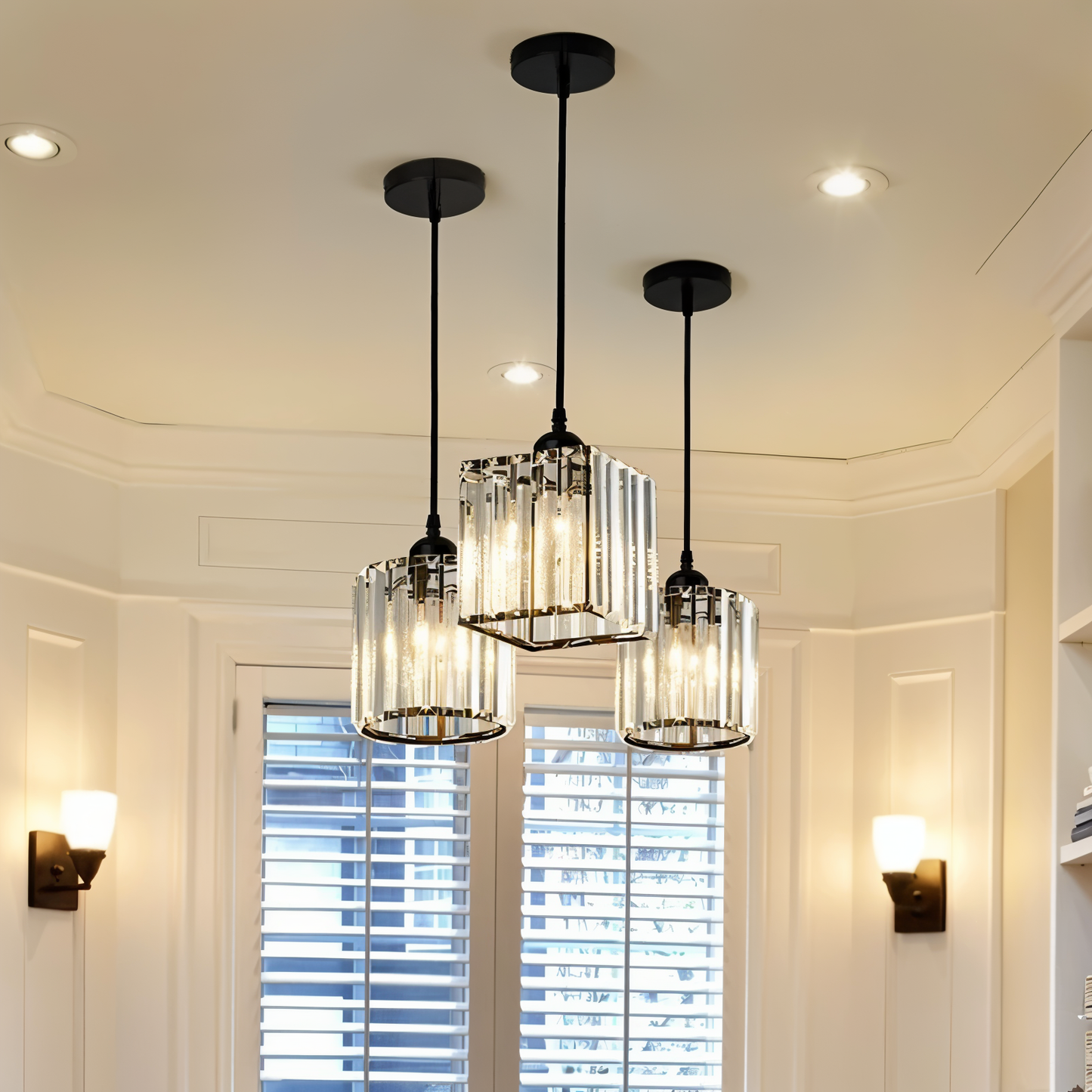 Auréalis | Vierkante Zwarte & Gouden Hanglamp met Kristaldetails