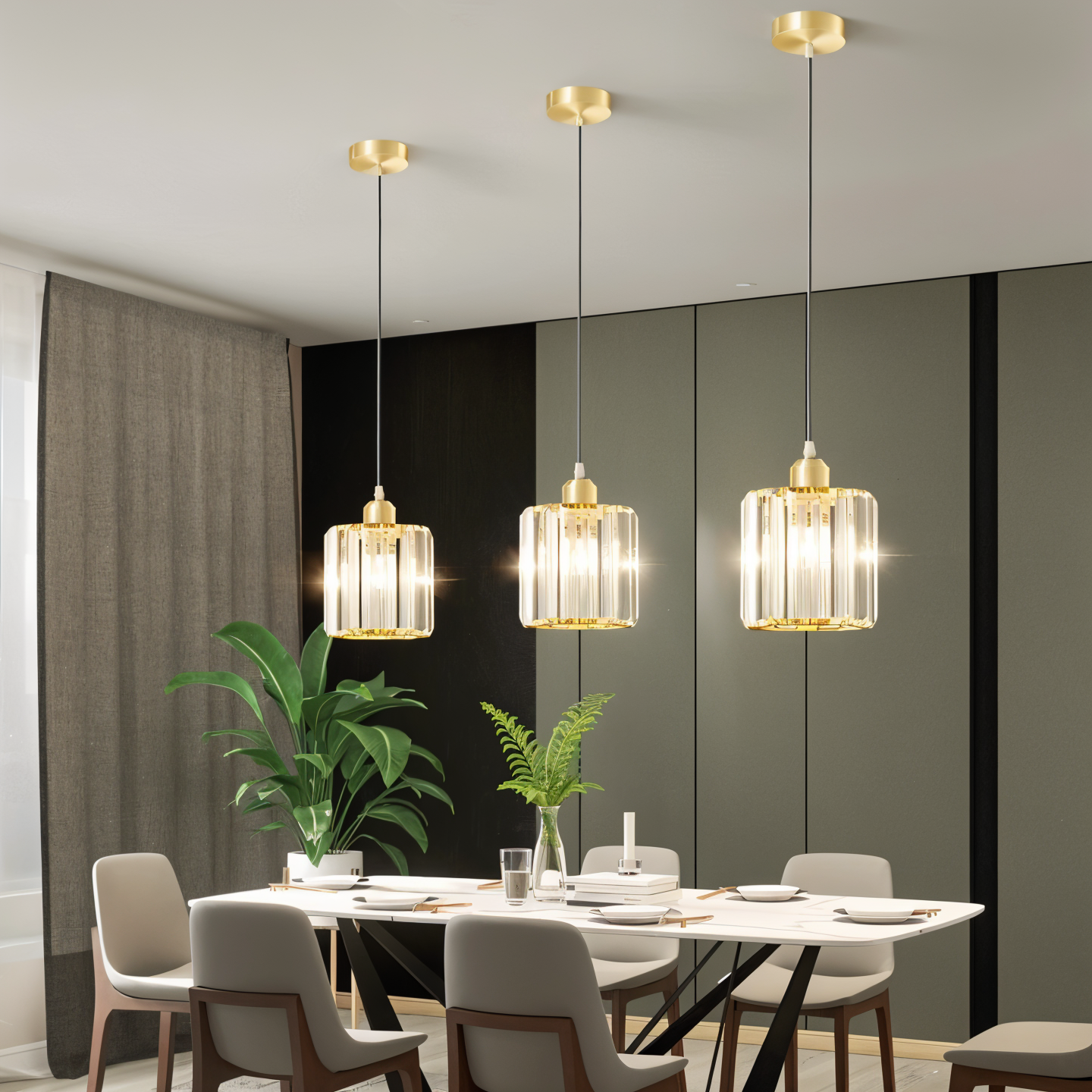 Auréalis | Vierkante Zwarte & Gouden Hanglamp met Kristaldetails