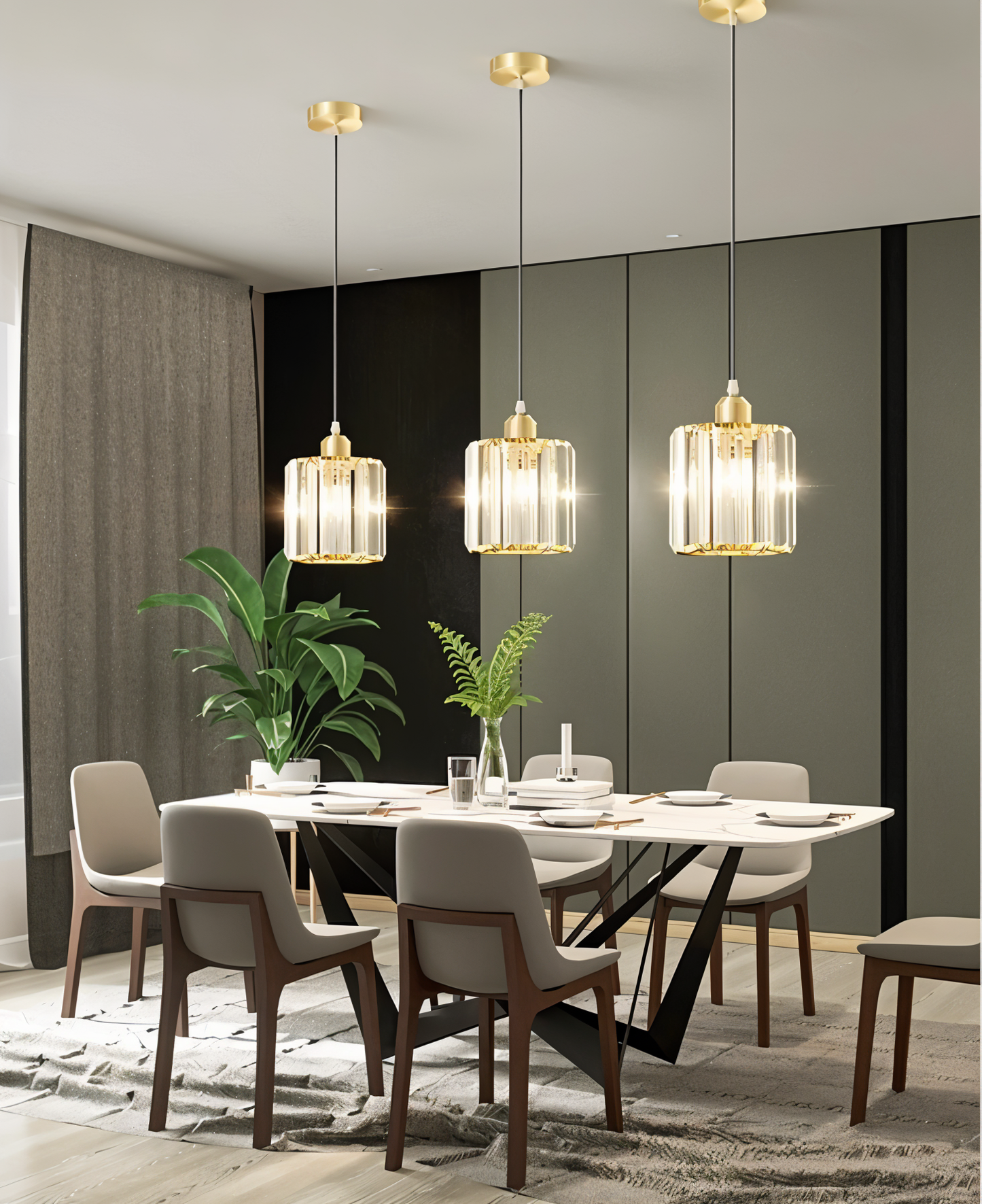 Auréalis | Vierkante Zwarte & Gouden Hanglamp met Kristaldetails