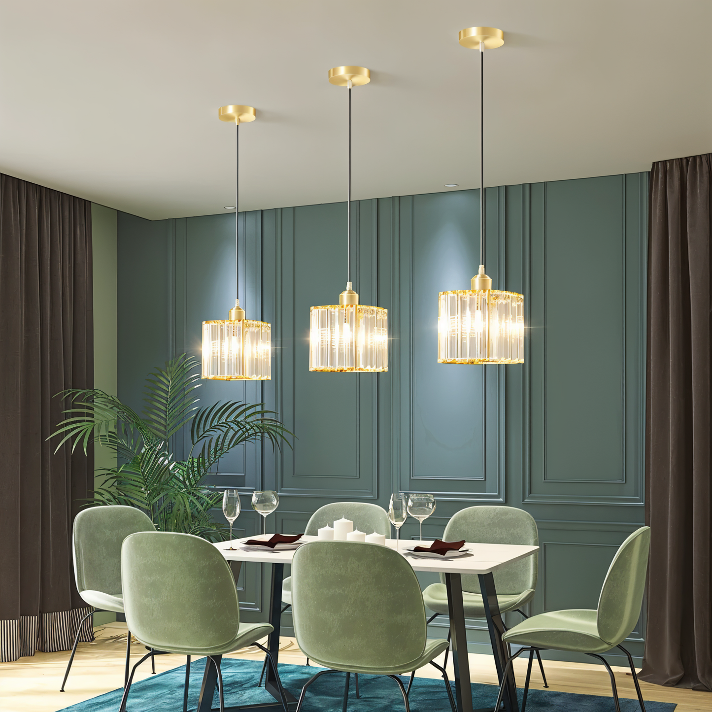 Auréalis | Vierkante Zwarte & Gouden Hanglamp met Kristaldetails