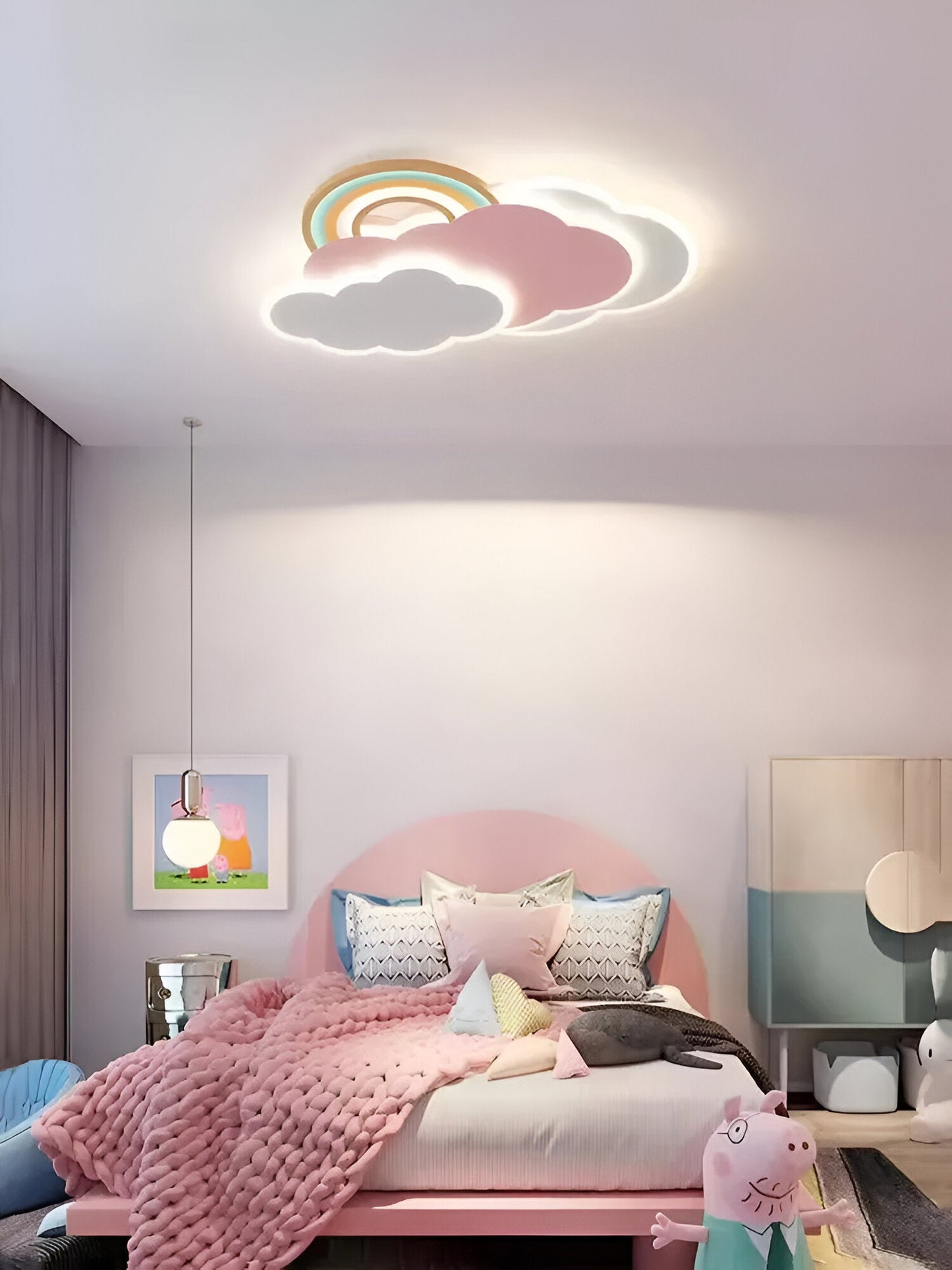 PinkCloud – LED-plafondlamp gekleurd Wolk en Regenboog
