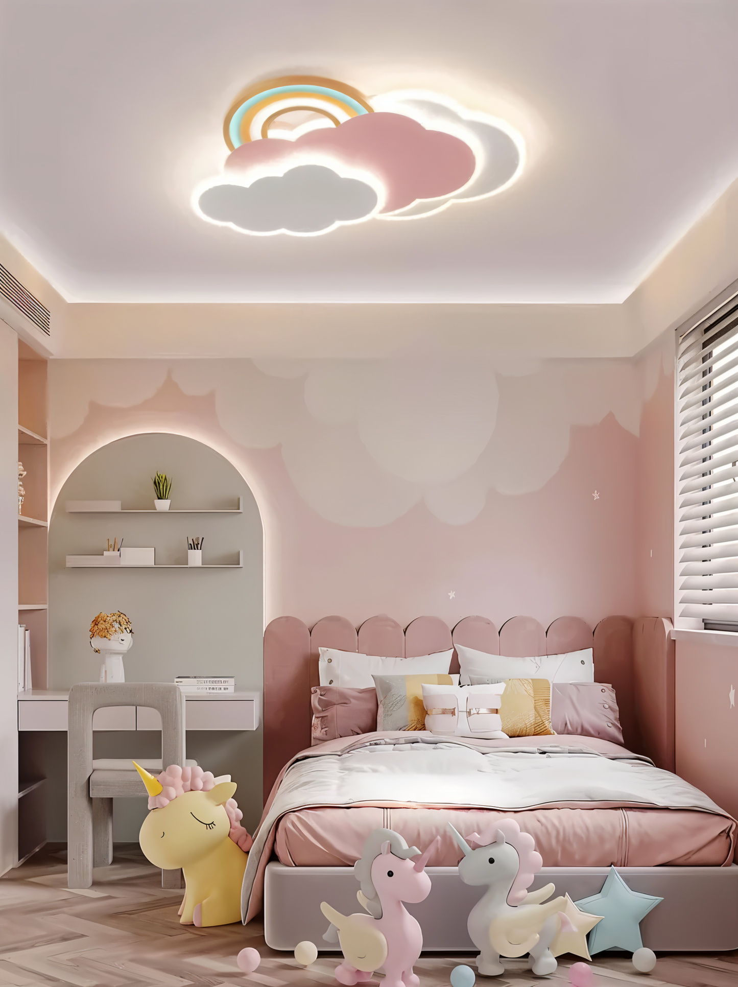 PinkCloud – LED-plafondlamp gekleurd Wolk en Regenboog
