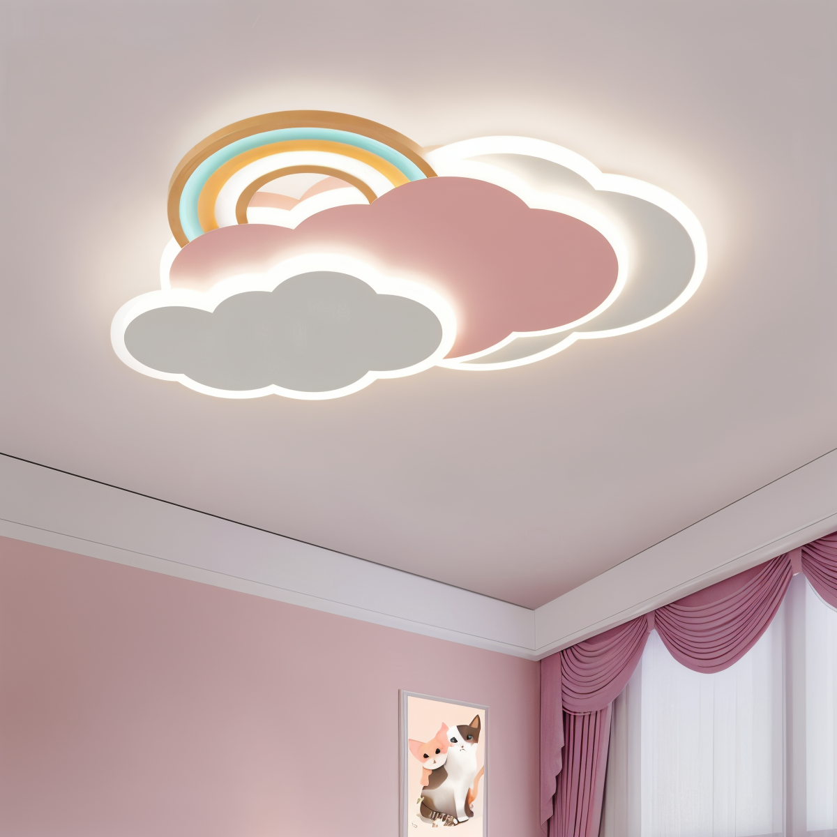 PinkCloud – LED-plafondlamp gekleurd Wolk en Regenboog