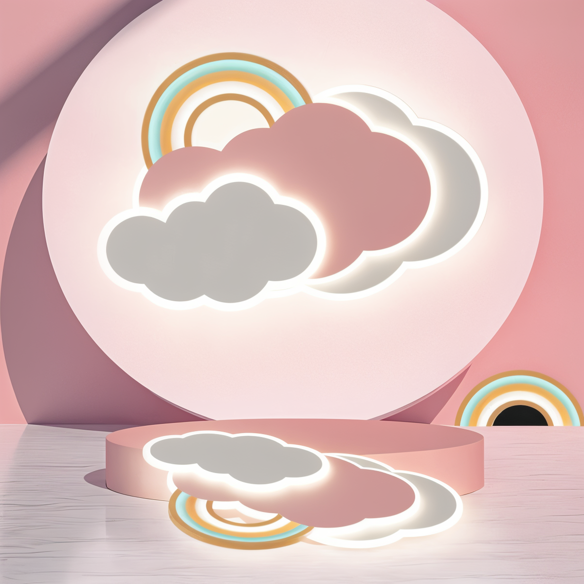 PinkCloud – LED-plafondlamp gekleurd Wolk en Regenboog