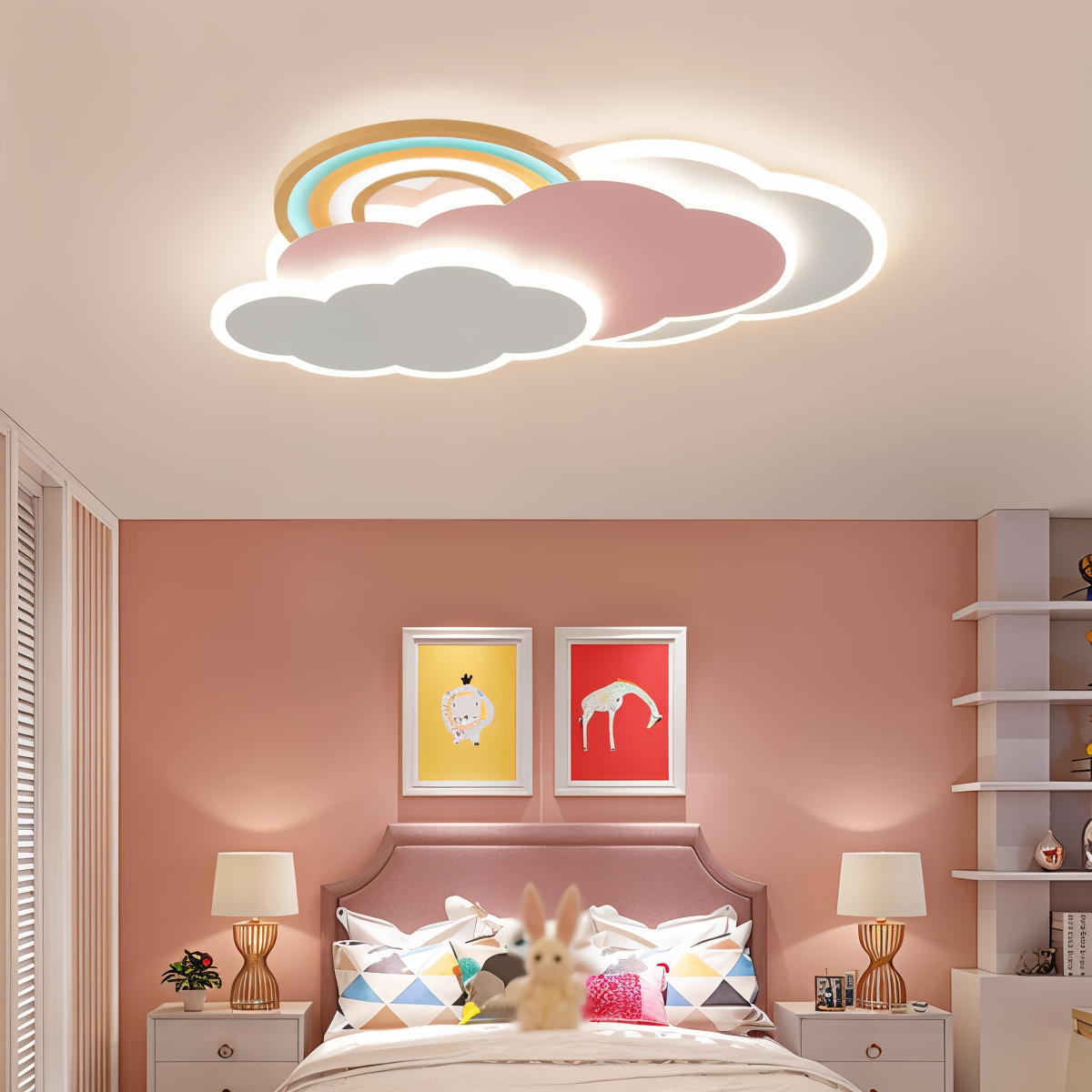 PinkCloud – LED-plafondlamp gekleurd Wolk en Regenboog